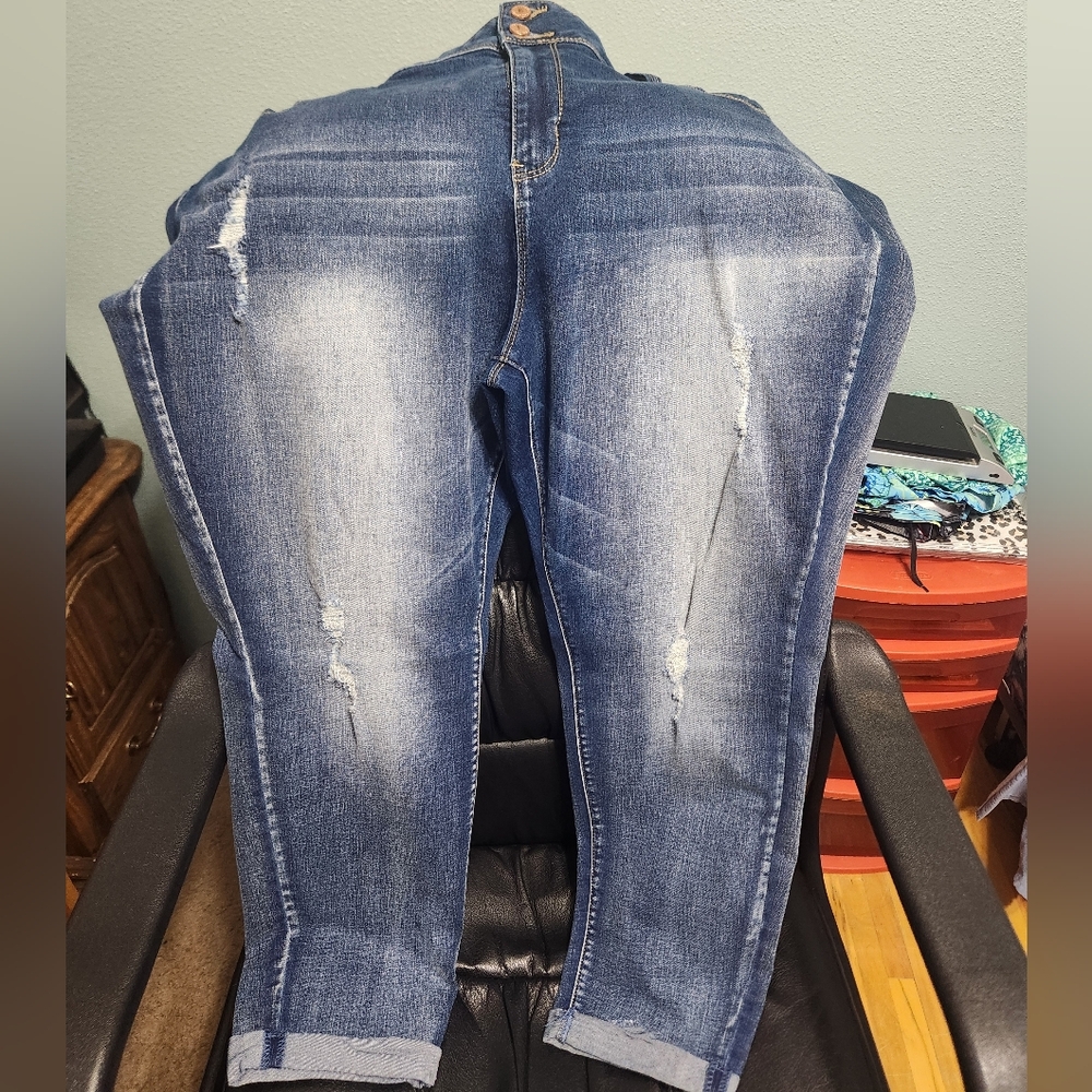 Women's Blue Distressed Ankle Jeans